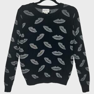 VTG For The Republic Womens Kisses Crewneck Sweater M 90s Y2K Retro Silver Lips